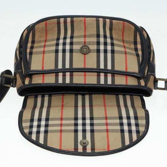 Burberrys Nova Check Shoulder Bag Canvas Beige Black gold Auth 87326 - Picture 15 of 16